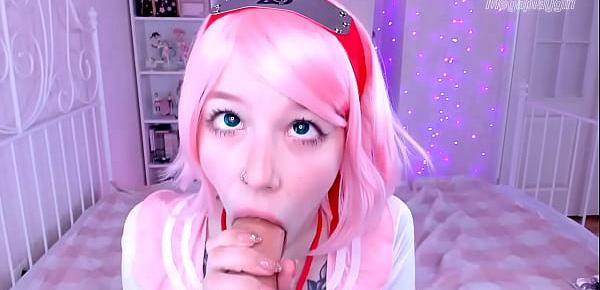  Sakura Haruno teen ahegao cosplay pussy and anal fuck cum in mouth POV